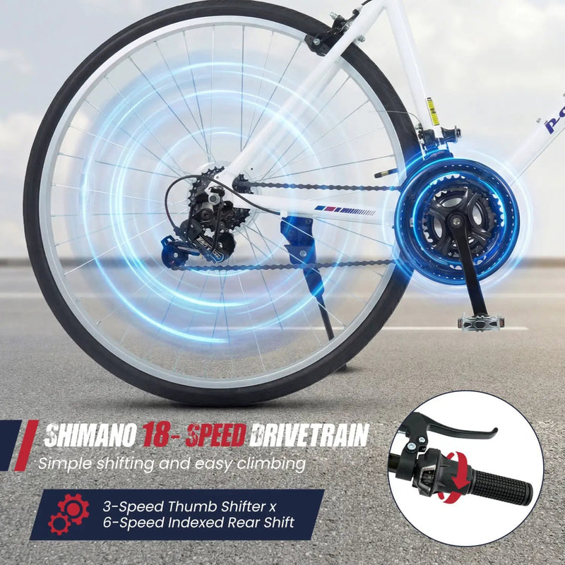 700C Hybrid Bike for Adult with 18-Speed Shimano Drivetrain and Phone Holder by DirectDeals