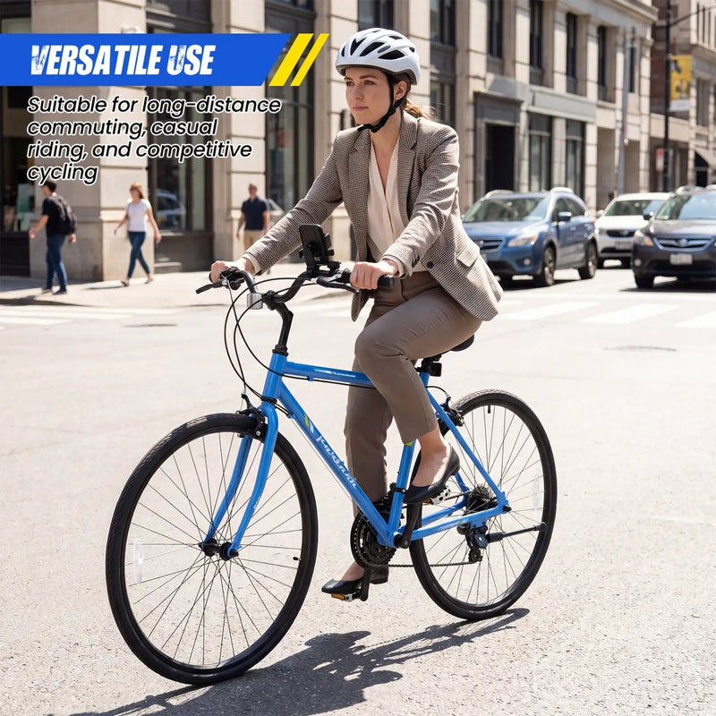 700C Hybrid Bike for Adult with 18-Speed Shimano Drivetrain and Phone Holder by DirectDeals