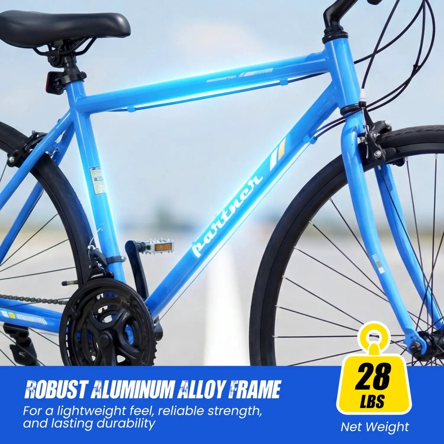 700C Hybrid Bike for Adult with 18-Speed Shimano Drivetrain and Phone Holder by DirectDeals