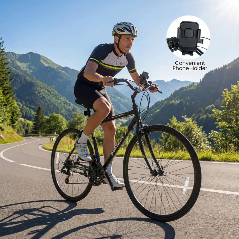 700C Hybrid Bike for Adult with 18-Speed Shimano Drivetrain and Phone Holder by DirectDeals