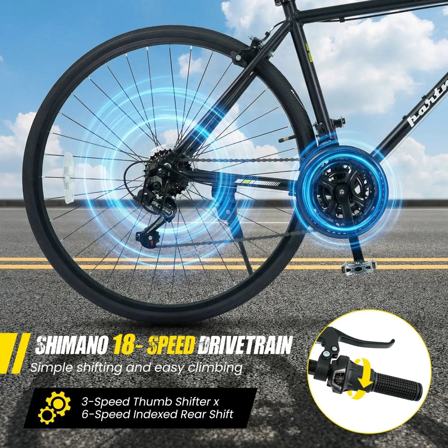 700C Hybrid Bike for Adult with 18-Speed Shimano Drivetrain and Phone Holder by DirectDeals