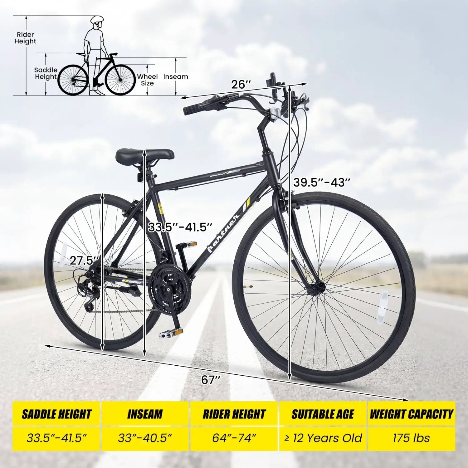 700C Hybrid Bike for Adult with 18-Speed Shimano Drivetrain and Phone Holder by DirectDeals
