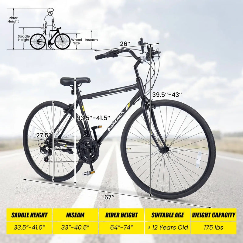 700C Hybrid Bike for Adult with 18-Speed Shimano Drivetrain and Phone Holder by DirectDeals