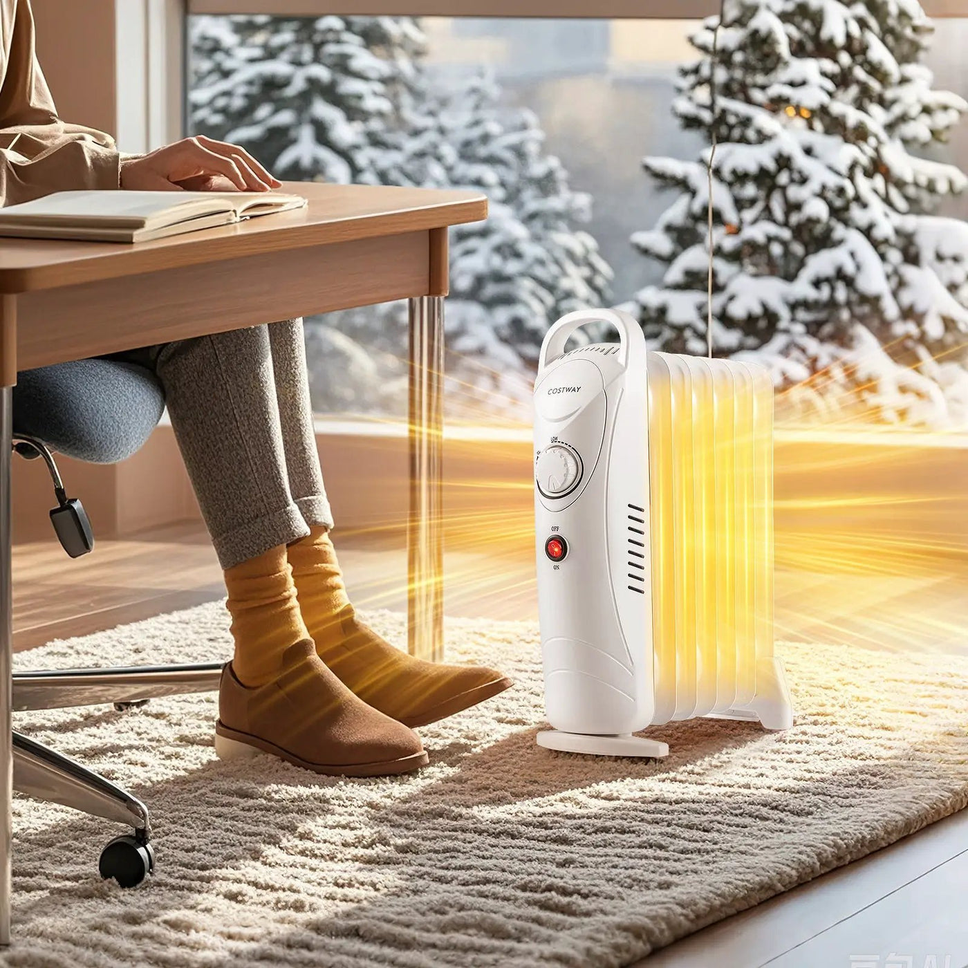 700W Electric Oil Filled Radiator Heater with Adjustable Thermostat by DirectDeals