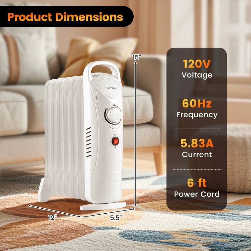 700W Electric Oil Filled Radiator Heater with Adjustable Thermostat by DirectDeals