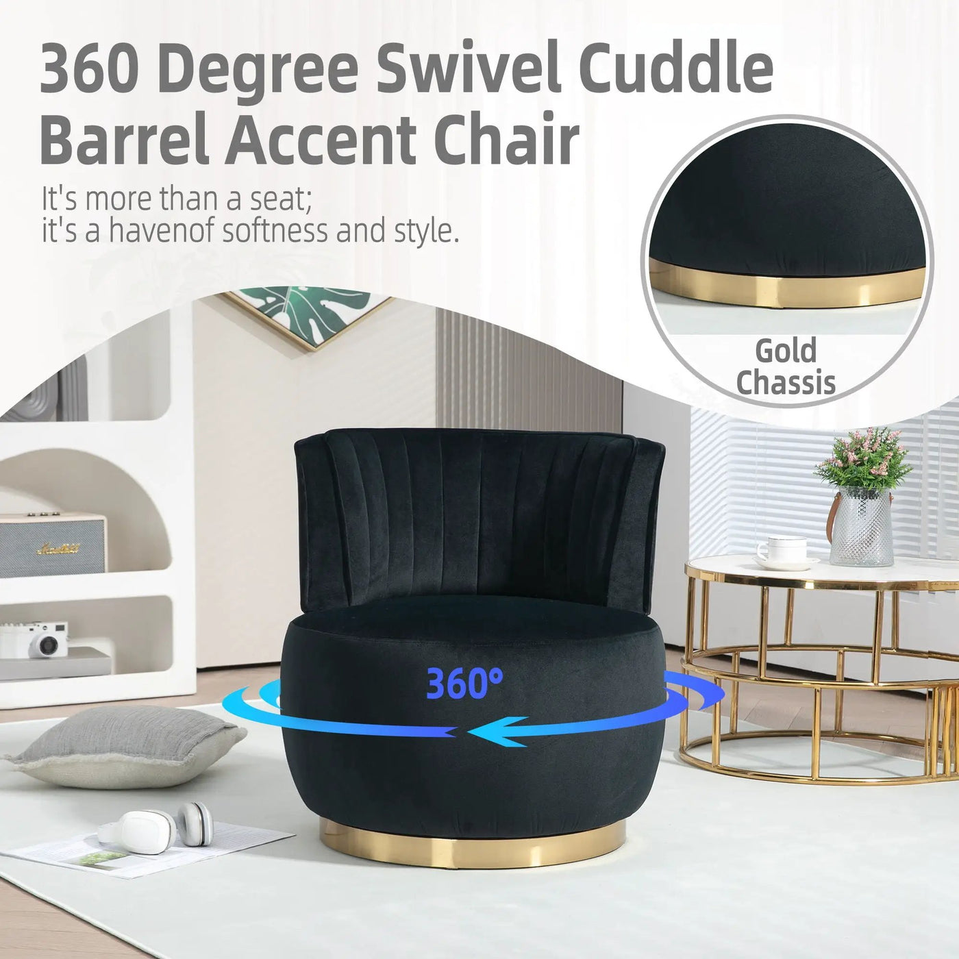360 Degree Swivel Cuddle Barrel Accent Sofa Chair by Unique Piece Furniture