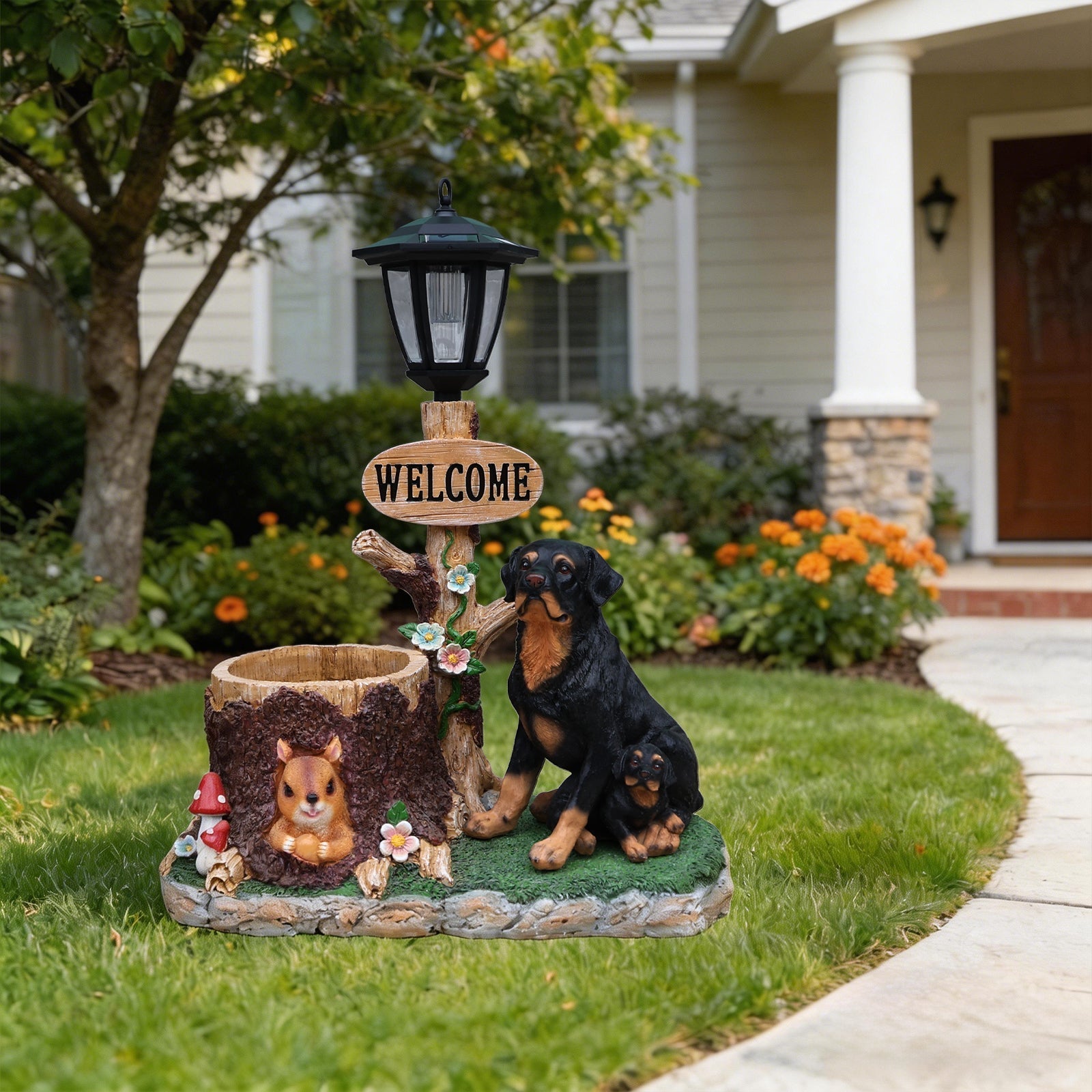 Rottweiler Dog Family Planter Statue by HouseOfZazla