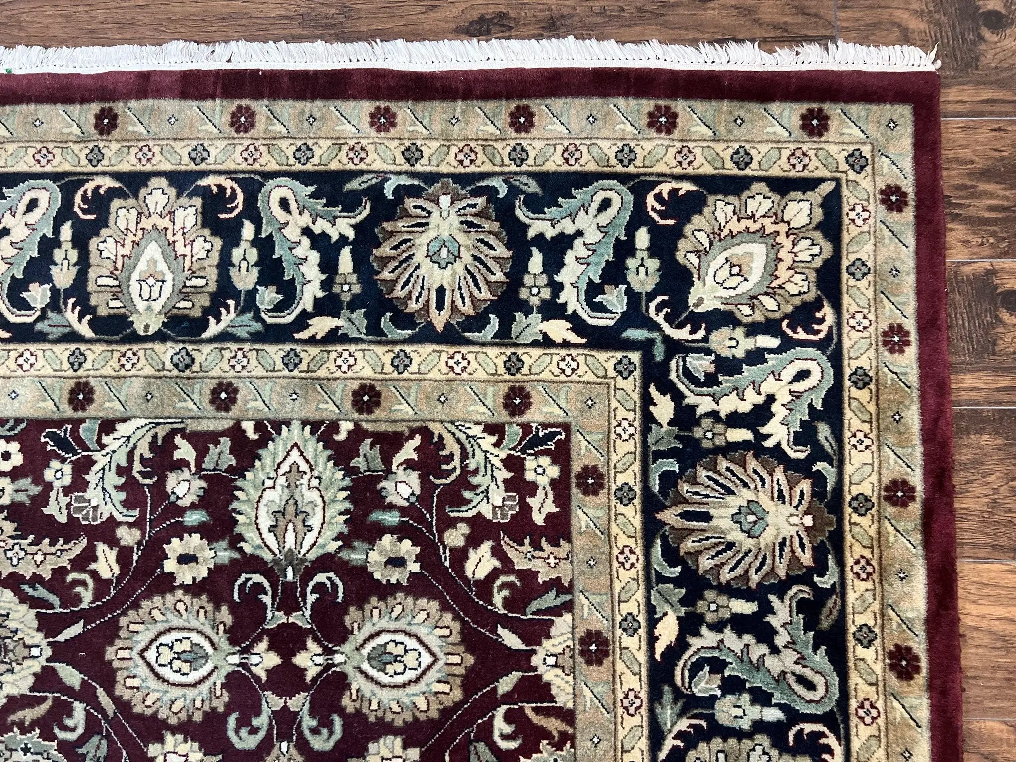 Indo Persian Rug 10x14, Floral Allover, Maroon, Handmade Hand Knotted VIntage Wool Rug, Large Oriental Carpet by Jewel Rugs