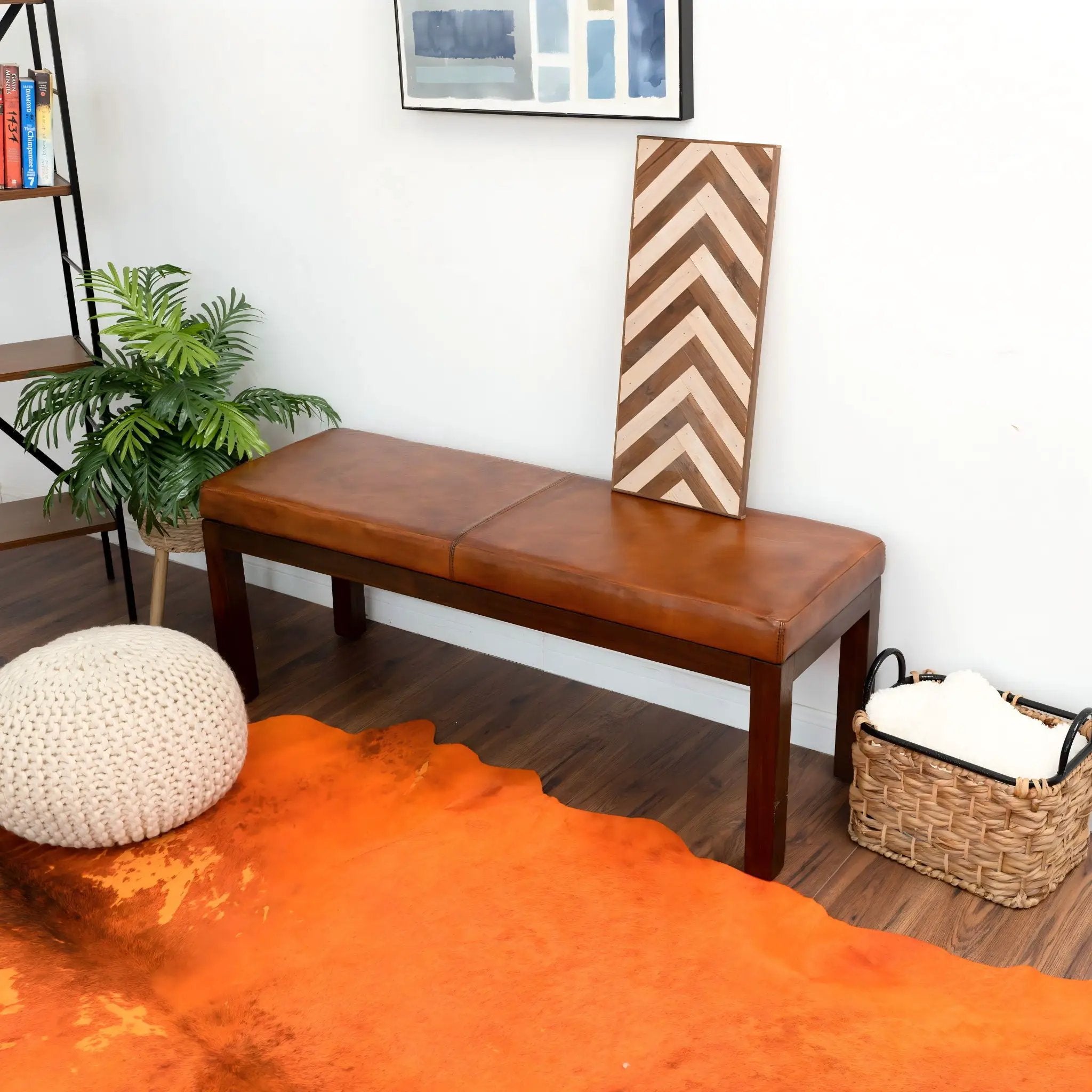 Austin - Bench With Lines - Antique Brown / Brown / Rustic / Tan by HouseOfZazla