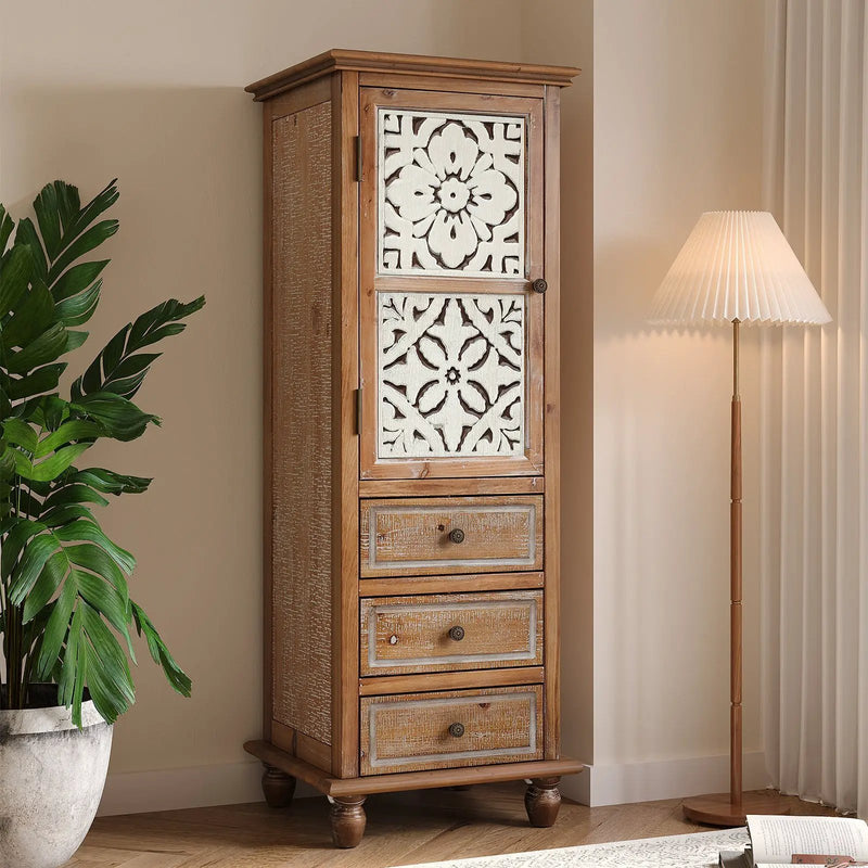 Rustic Wooden Storage Cabinet with Decorative Cutout Door & 3 Drawers by HouseOfZazla