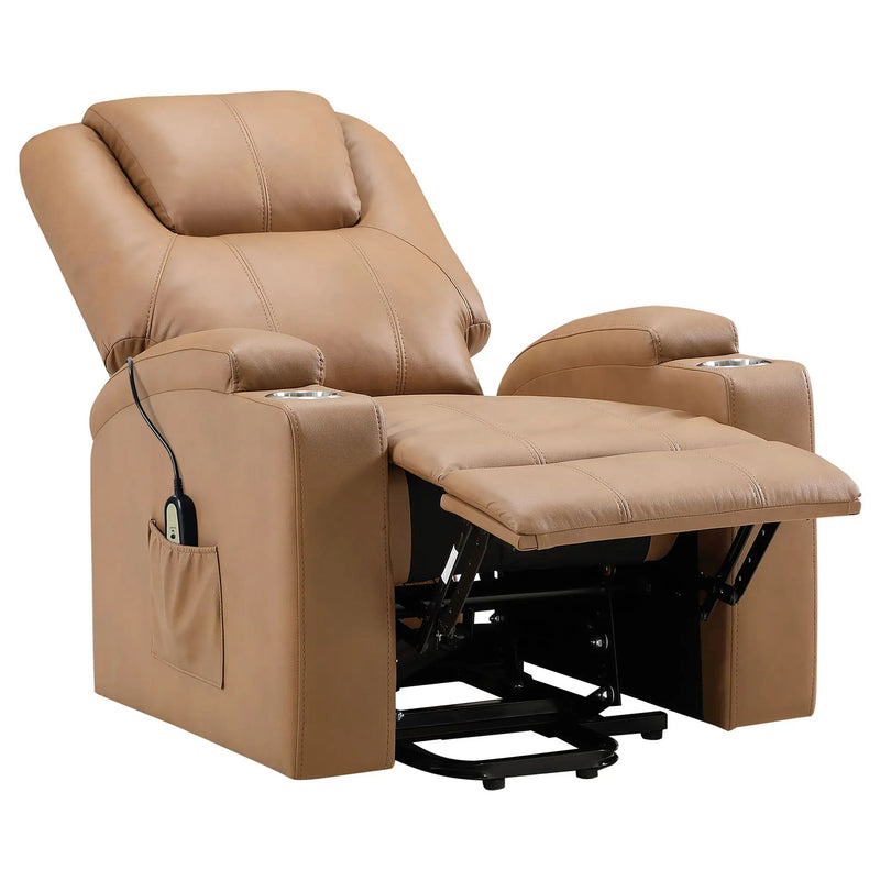 Armstrong Upholstered Power Lift Massage Recliner Camel by Unique Piece Furniture