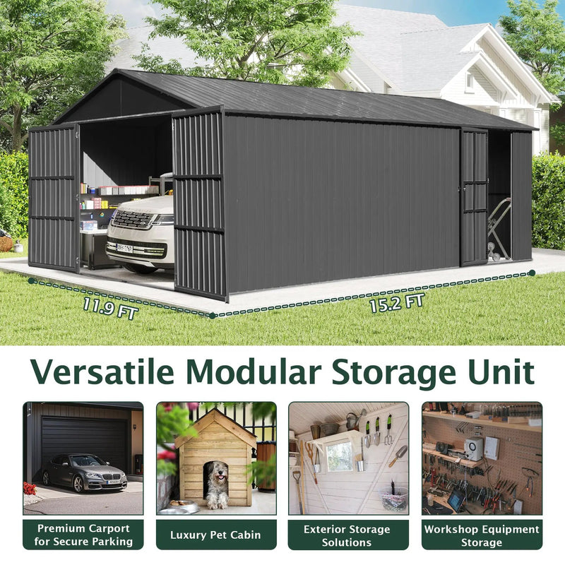 12x15FT Outdoor Metal Garage Shed by HouseOfZazla
