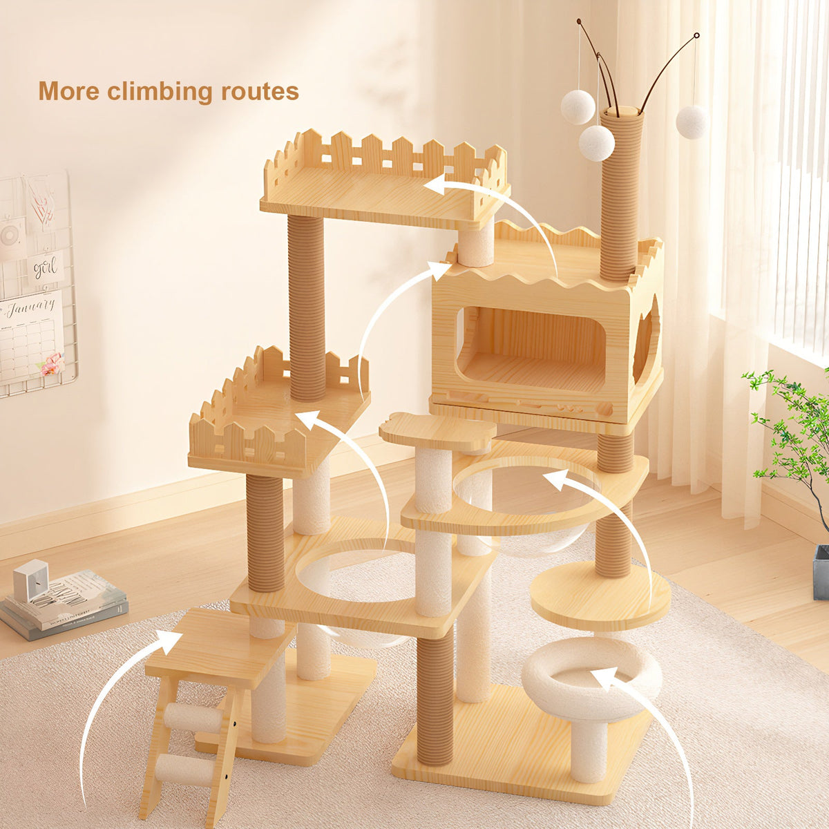 66.9" Modern Cat Tower with Sisal Scratching Posts - Wood Cat Tree, photo 4 of 7