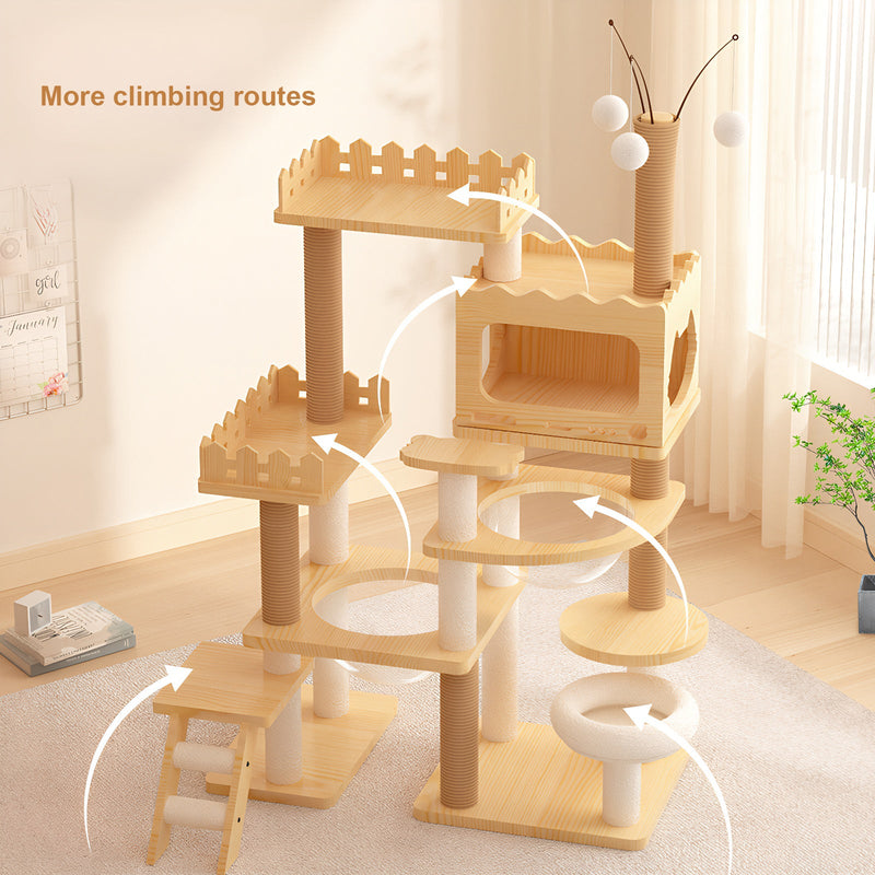 66.9" Modern Cat Tower with Sisal Scratching Posts - Wood Cat Tree, photo 4 of 7