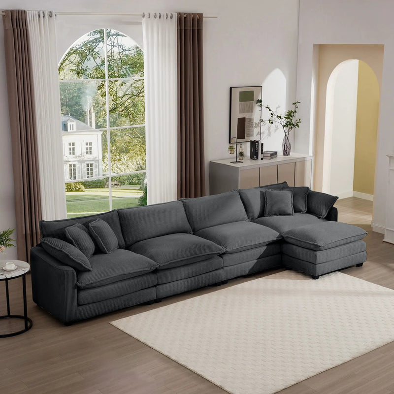Modern Oversized Modular Cushion Sofa With Ottoman, Low Back, Deep Seating Sofa Set by Unique Piece Furniture