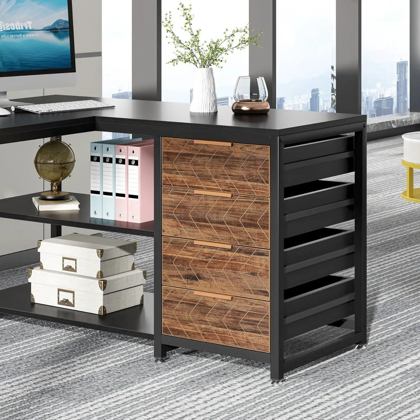 L-Shaped Computer Desk With Drawers And Shelves, Workstation For Home Office by HouseOfZazla