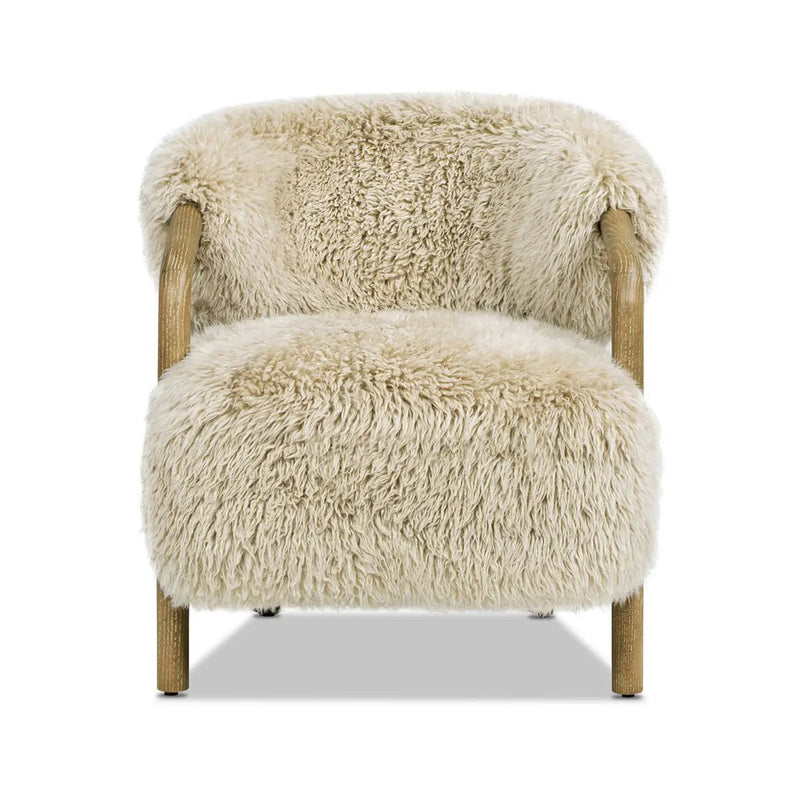 Becker - Rustic Oak Sheepskin Upholstered Accent Arm Chair - Taupe Beige by Unique Piece Furniture