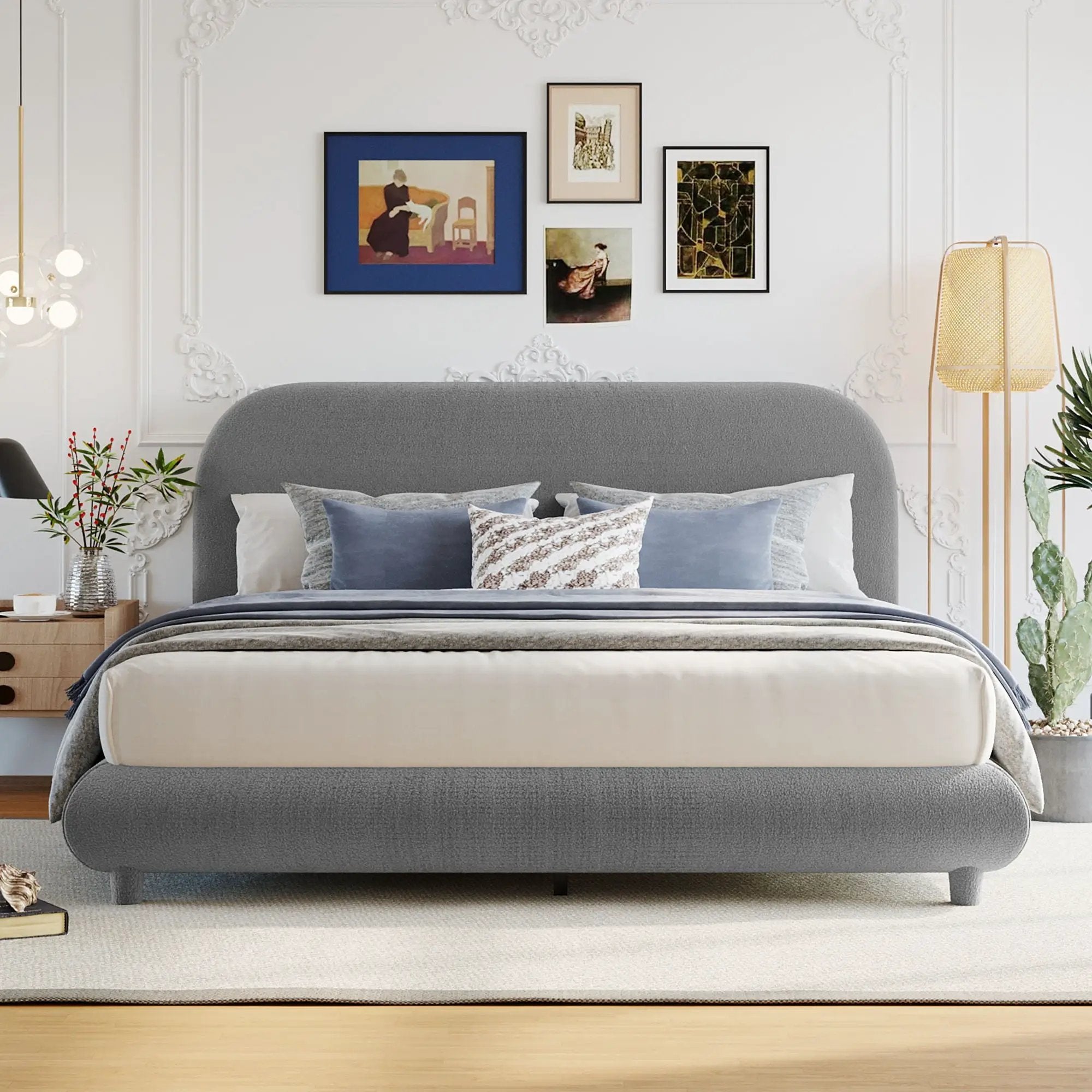 Upholstered Platform Bed With Thick Solid Frame And Stylish Curve-Shaped Design by Unique Piece Furniture