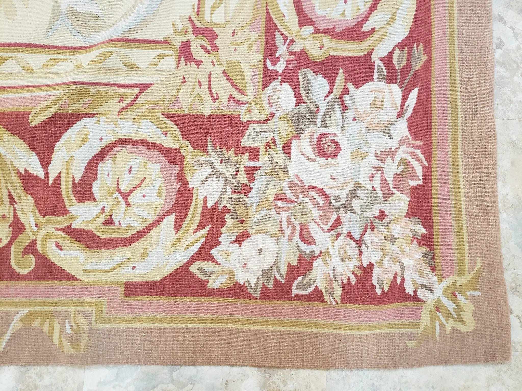 Aubusson Rug 6x9, Elegant Flatweave Rug, Aubusson Savonnerie 6 x 9 Flatweave Area Rug, Cream and Red, Wool Hand Woven Carpet, Medium Size by Jewel Rugs