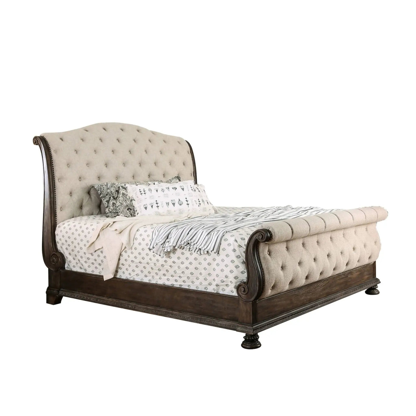Sleigh Bed With Button Tufted Fabric Headboard And Footboard by HouseOfZazla
