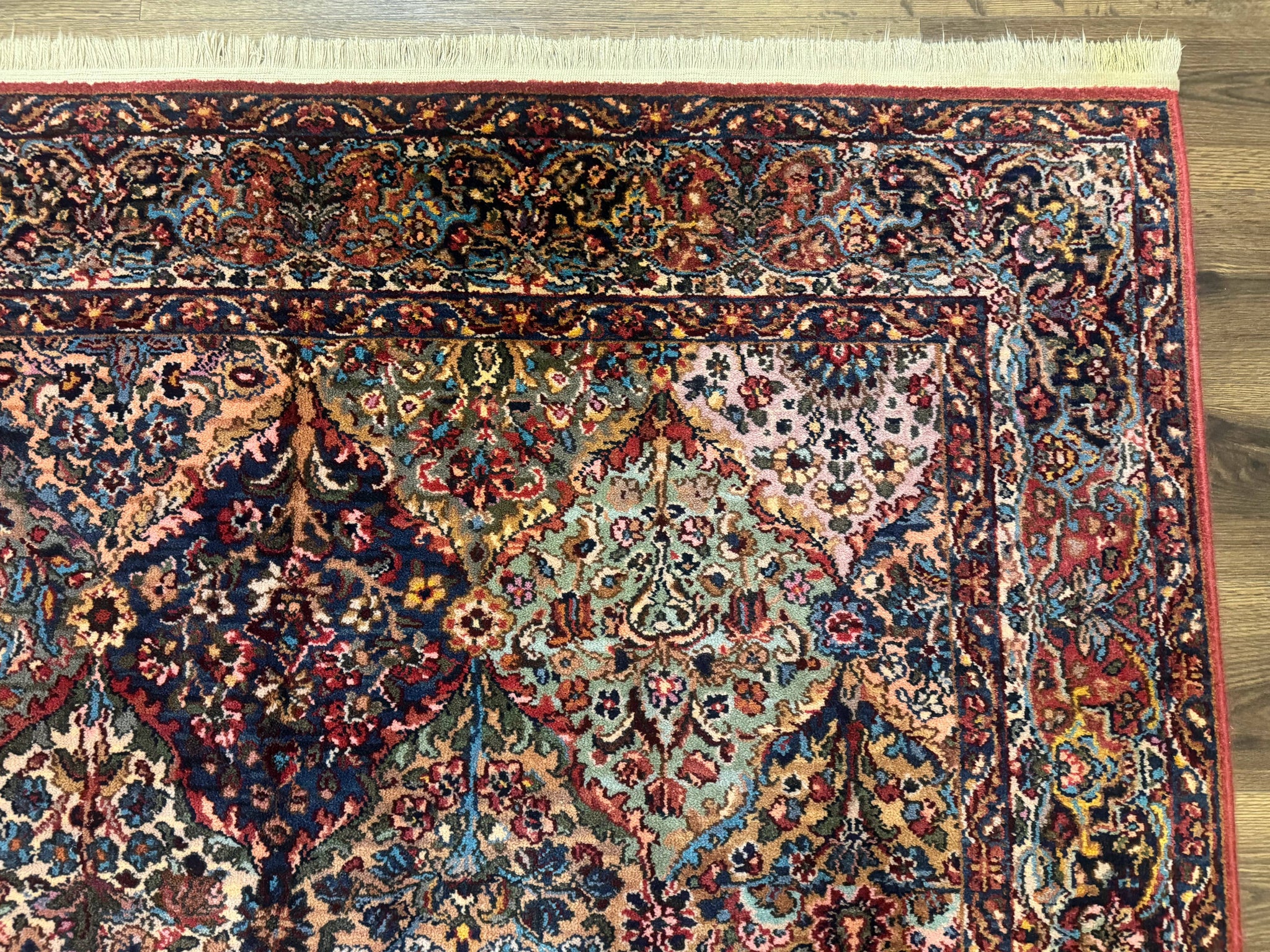 Karastan Rug 5.9 x 9, Multicolor Panel Kirman Rug #717, Wool Original Karastan Collection 700 Series by Jewel Rugs
