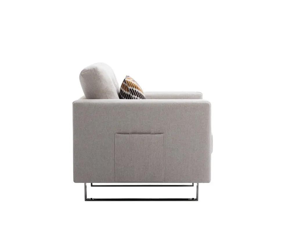 Victoria - Fabric Armchair With Metal Legs, Side Pockets, And Pillow by Unique Piece Furniture