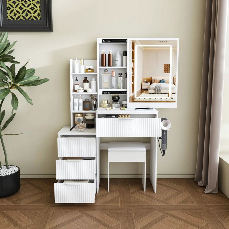 Modern Vanity Desk With 3 LED Lighting Modes, 4 Drawers by Unique Piece Furniture