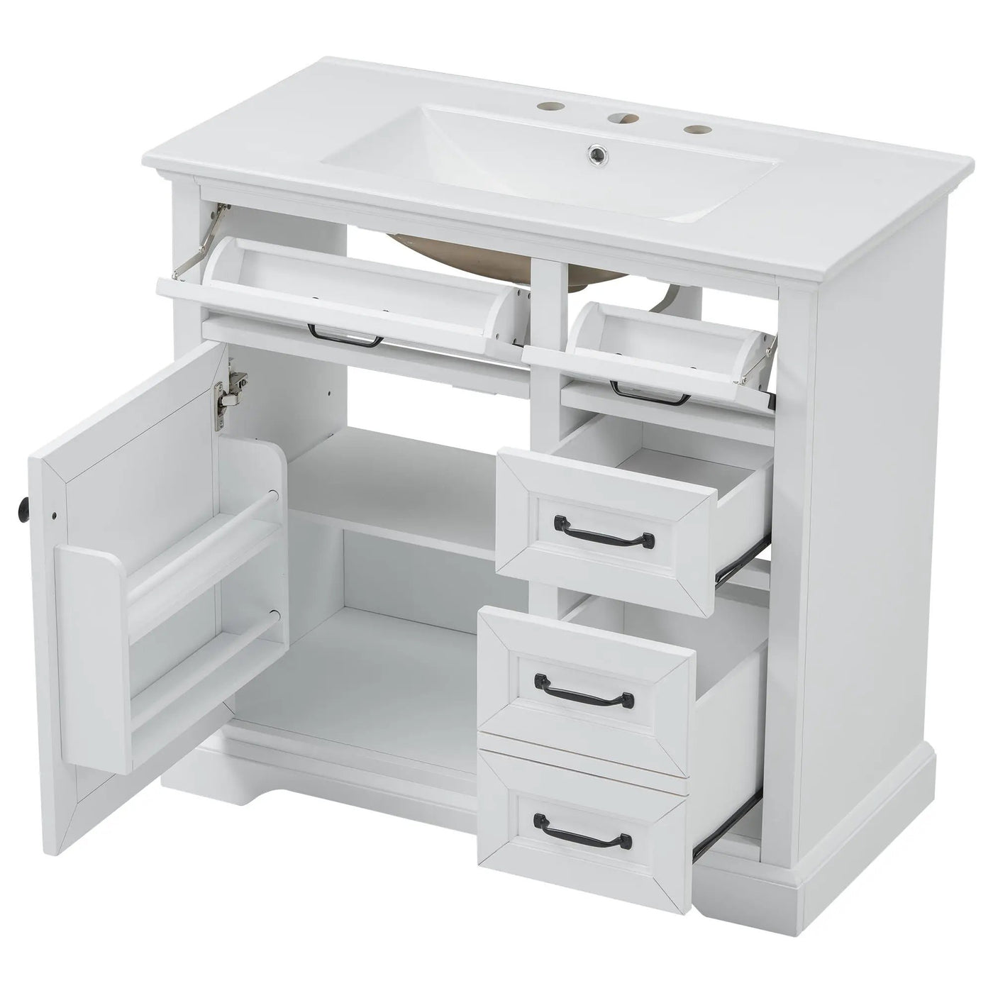 36" Bathroom Vanity With Sink, 2 Tip-Out Drawers, Soft Close Hinges by HouseOfZazla