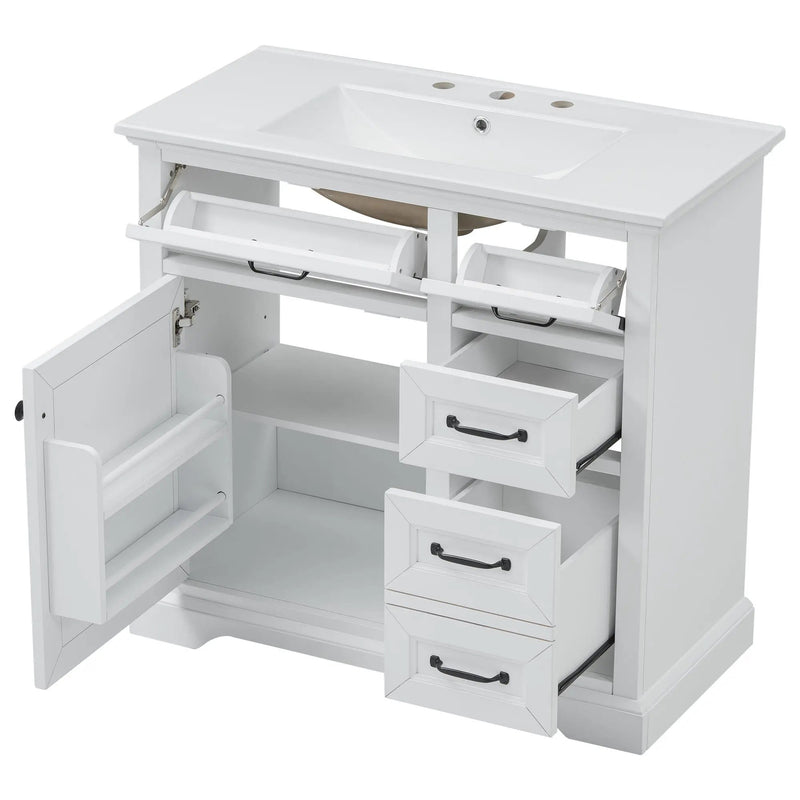 36" Bathroom Vanity With Sink, 2 Tip-Out Drawers, Soft Close Hinges by HouseOfZazla