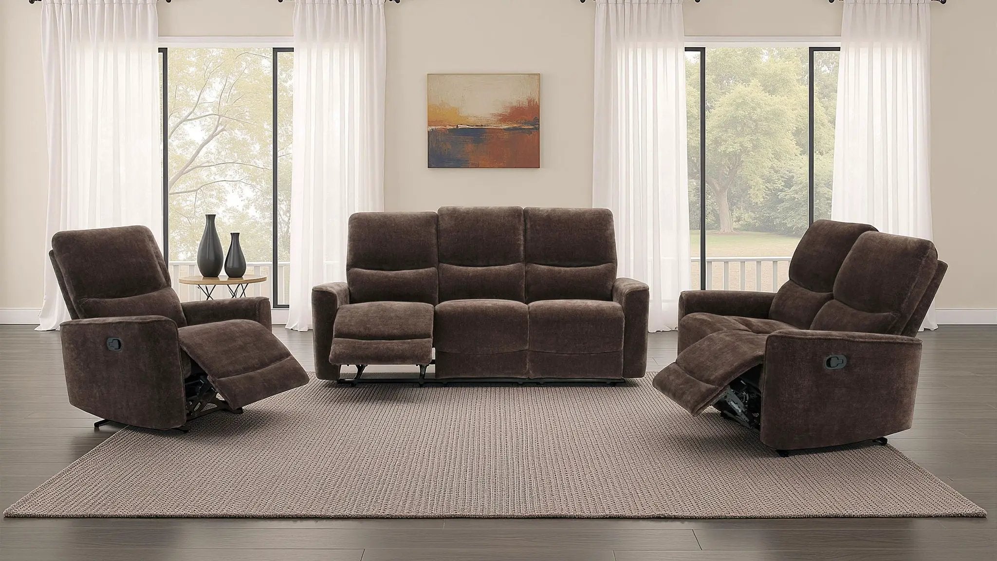 Navarro 3-piece Upholstered Reclining Sofa Set Dark Brown by Unique Piece Furniture