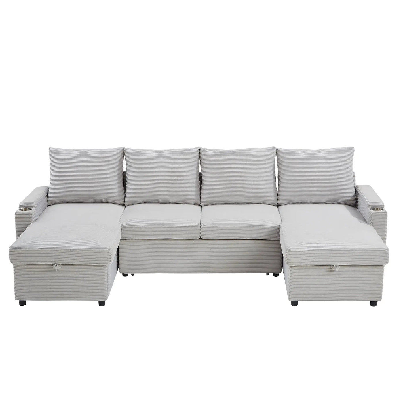 U Shaped Sectional Sofa Bed With Storage Chaise Lounges, USB Ports, And Cup Holders by HouseOfZazla