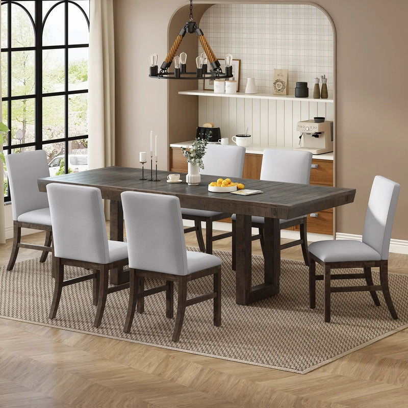 Topmax - 7 Piece Traditional Extendable Dining Table Set With Butterfly Leaf And 6 Upholstered Dining Table Set by Unique Piece Furniture