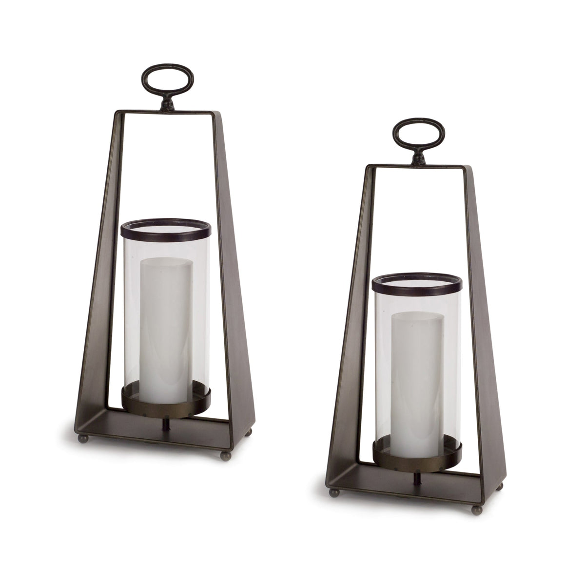Glass candle holder in tapered metal stand (set of 2)