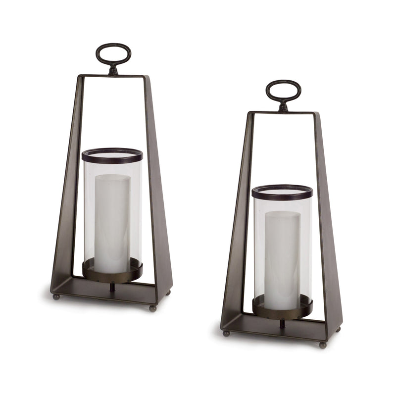 Glass candle holder in tapered metal stand (set of 2)