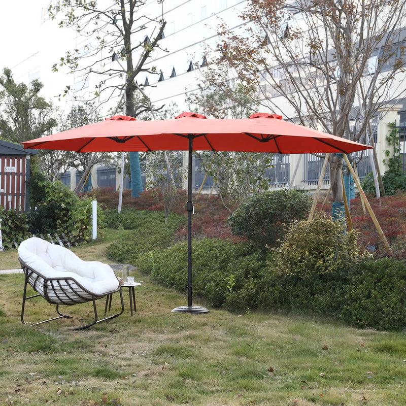14.8 Ft Double Sided Outdoor Umbrella Rectangular Large with Crank (Orange) (No Base) by HouseOfZazla