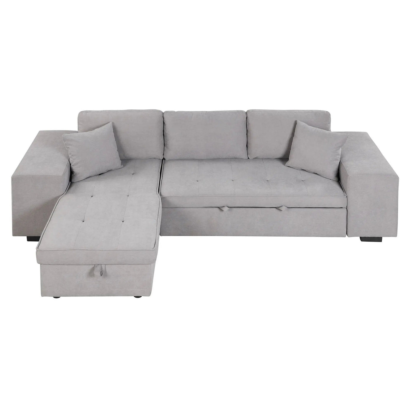 Modern L-Shape 3 Seat Reversible Sectional Couch, Pull Out Sleeper Sofa With Storage Chaise And 2 Stools For Living Room Furniture Set by Unique Piece Furniture
