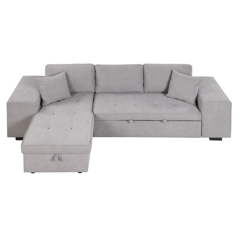 Modern L-Shape 3 Seat Reversible Sectional Couch, Pull Out Sleeper Sofa With Storage Chaise And 2 Stools For Living Room Furniture Set by HouseOfZazla