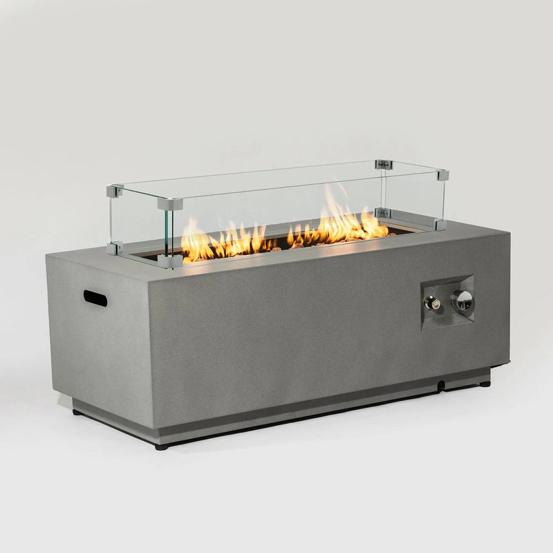 Propane Gas Fire Pit Table, 50000 Btu Rectangular With Glass Wind Guard For Outside - Gray by HouseOfZazla