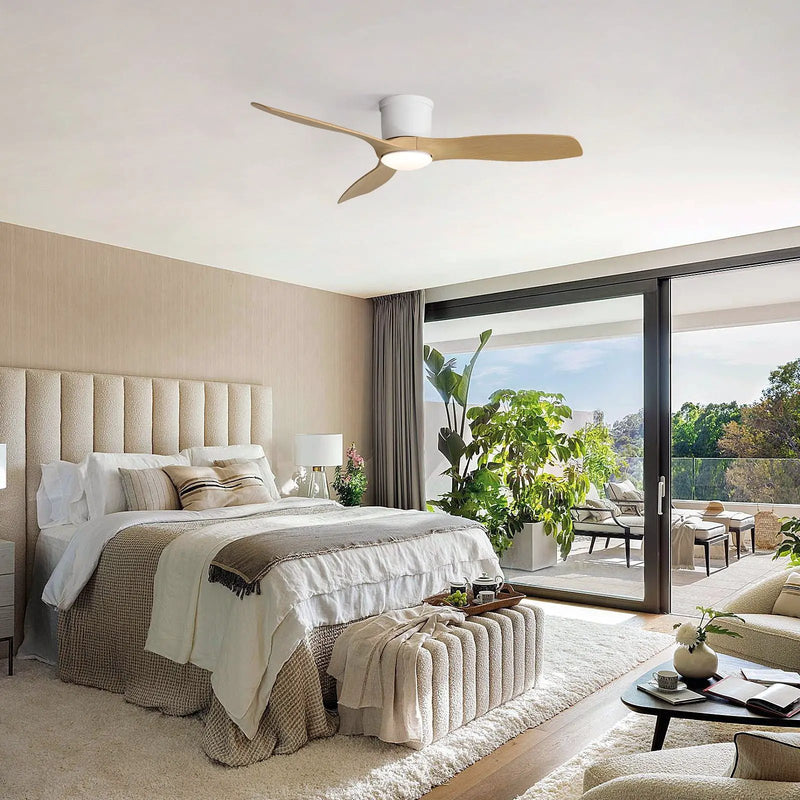 Flush Mount Ceiling Fan With Dimmable LED Light, 3 Blades, Reversible DC Motor Blades For Living Room by Unique Piece Furniture
