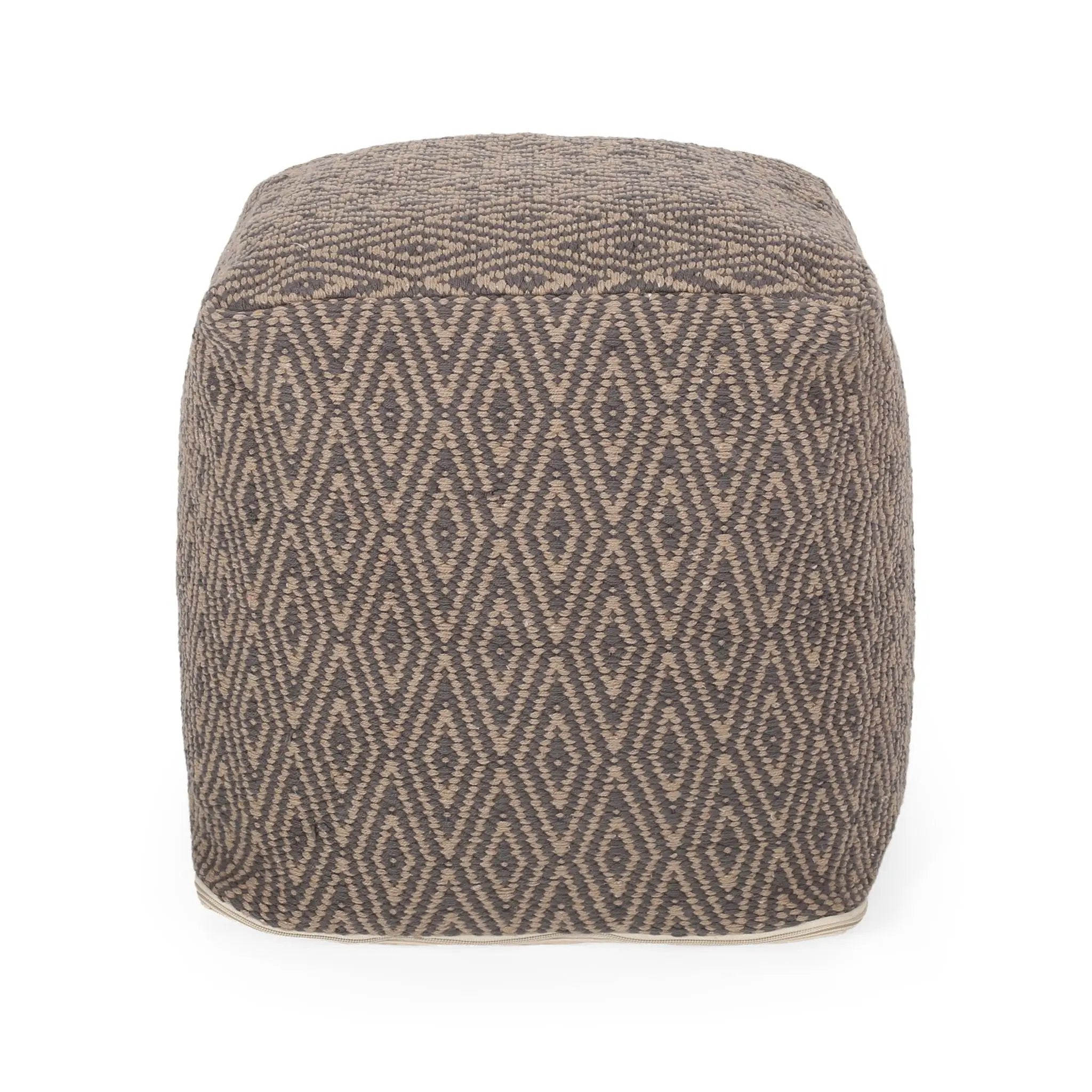 Amuleto - Hand Loomed Cotton Pouf - Dark Gray / Brown by HouseOfZazla