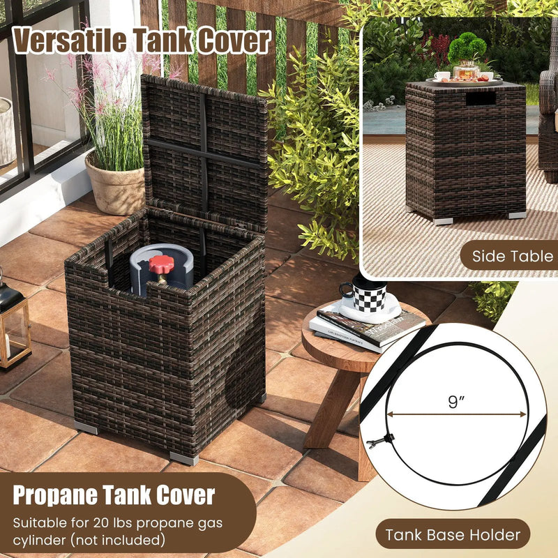 2-Piece Outdoor Rattan Fire Table Set 32 Inch Rectangle Gas Firepit with Tank Cover by DirectDeals