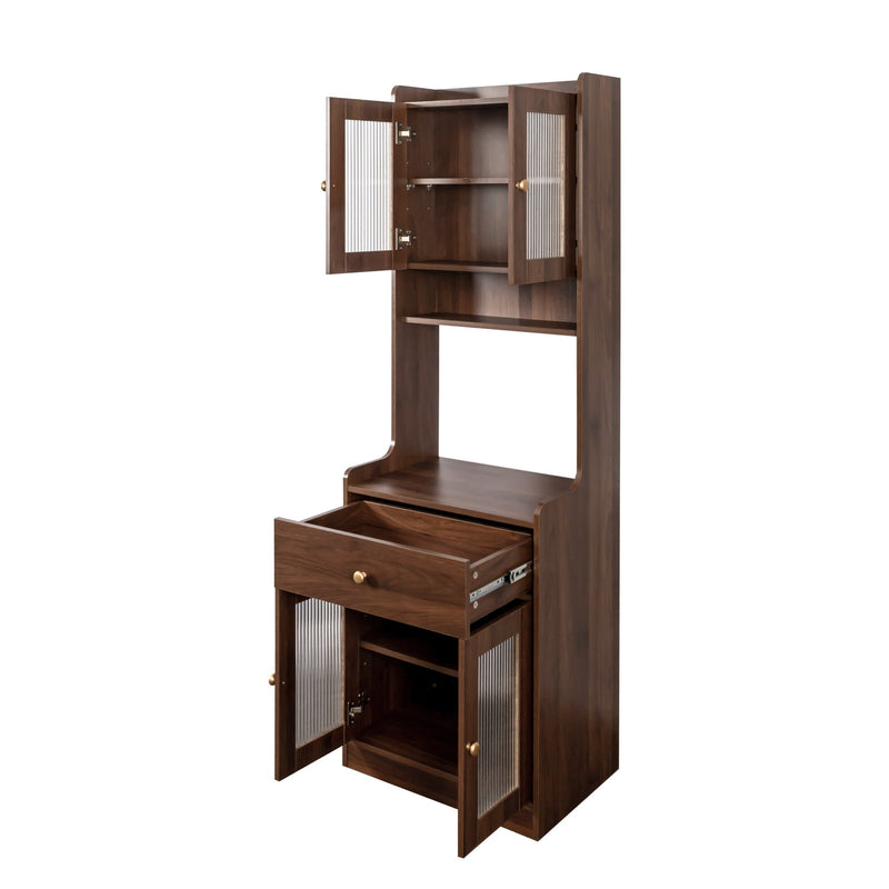 Farmhouse Kitchen Pantry Hutch Storage Cabinet with Microwave Stand - White, photo 5 of 10