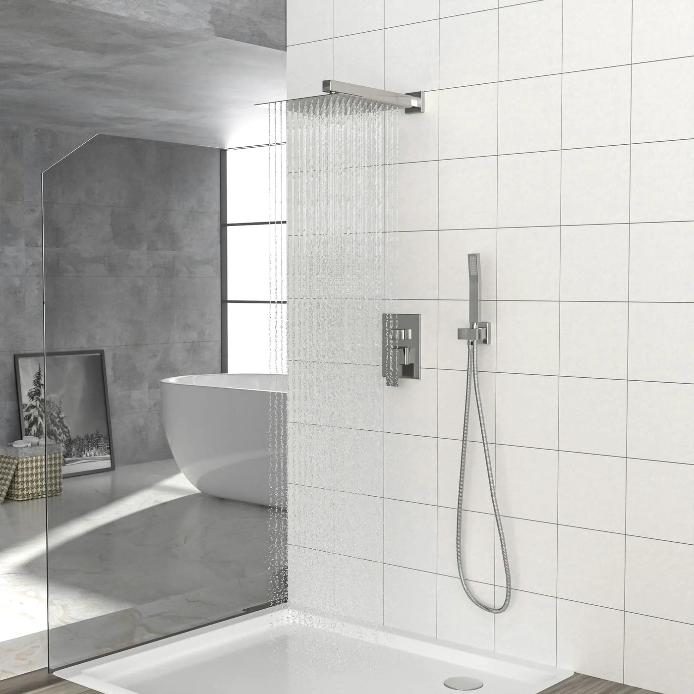 Dual Shower Head 10" Wall Mounted Square Shower System by HouseOfZazla