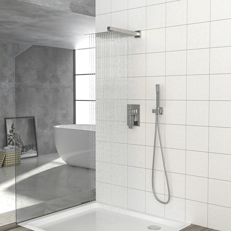 Dual Shower Head System With 12" Wall Mounted Square Rain Shower And Rough In Valve by HouseOfZazla