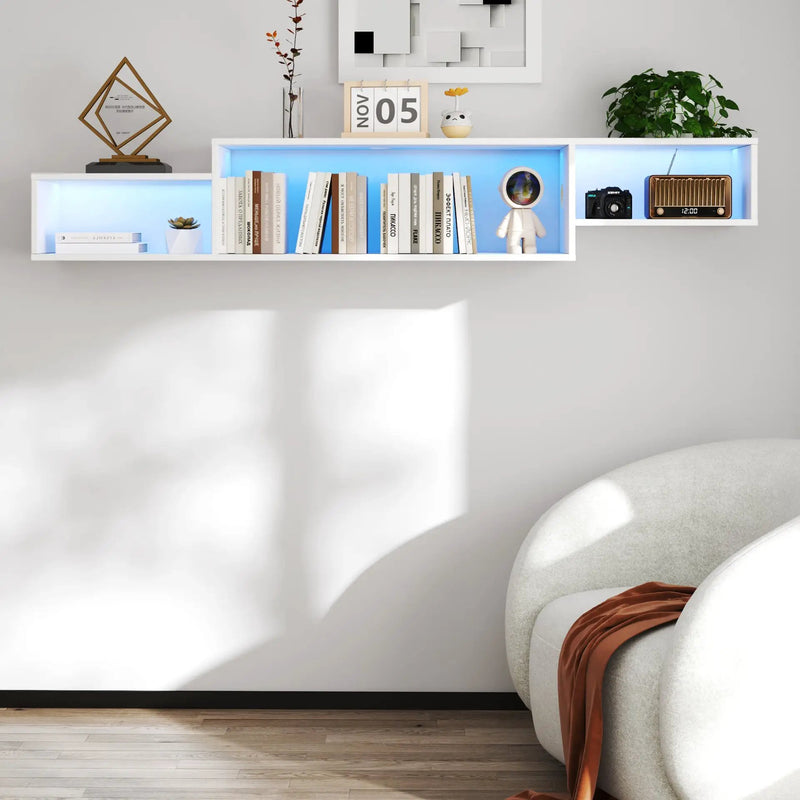 65.35in Wall Mounted Floating TV Stand with 20 Color LEDs and Charging Station by HouseOfZazla