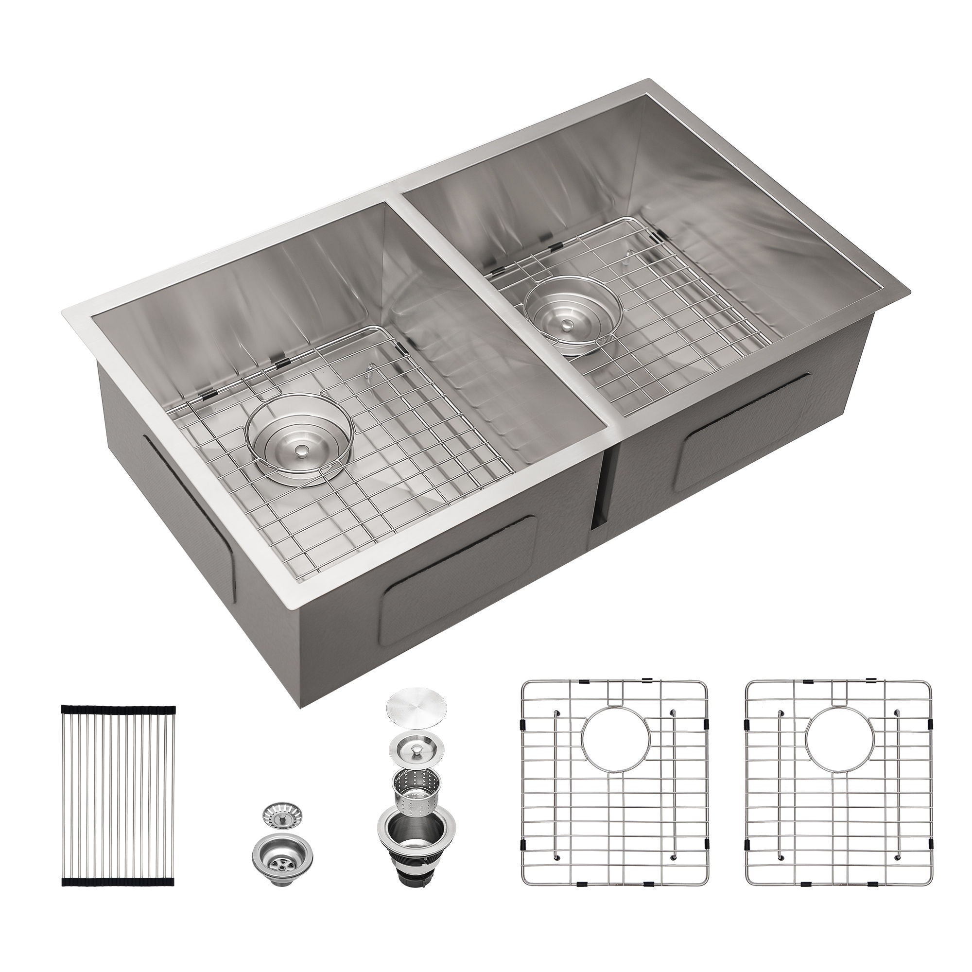 Undermount Double Bowl Kitchen Sink 16 Gauge With 9" Deep Basin - Brushed Nickel by HouseOfZazla