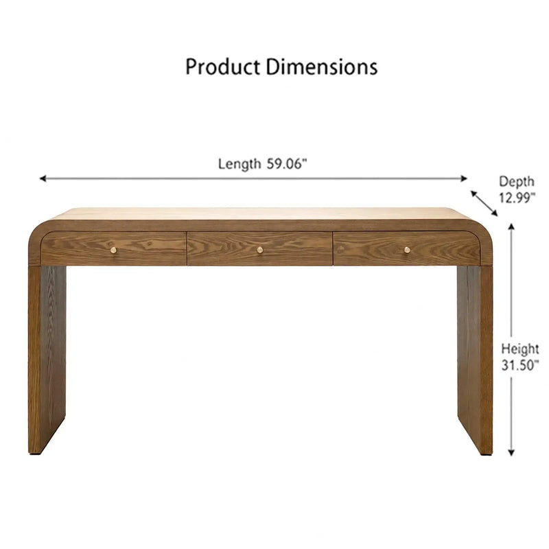 Walnut Curved Design 3-Drawer Long Console Table by HouseOfZazla