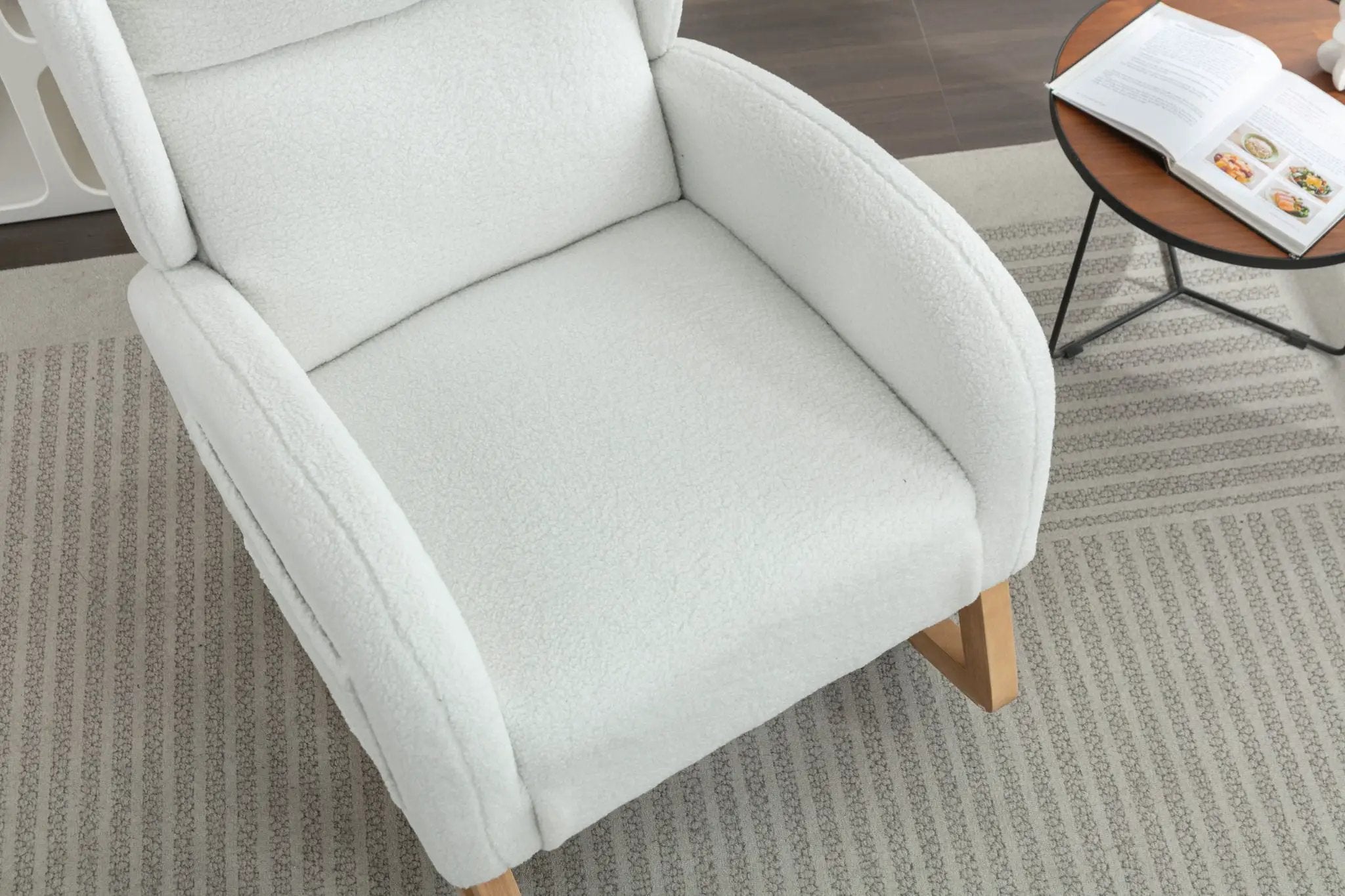Teddy Fabric Rocking Chair With Packet Wood Legs - Ivory by HouseOfZazla