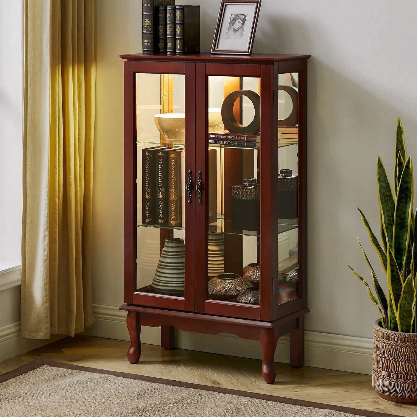 Curio Cabinet Lighted Curio Diapaly Cabinet With Adjustable Shelves And Mirrored Back Panel, Tempered Glass Doors (3 Tier), (E26 Light Bulb Not Included) by HouseOfZazla