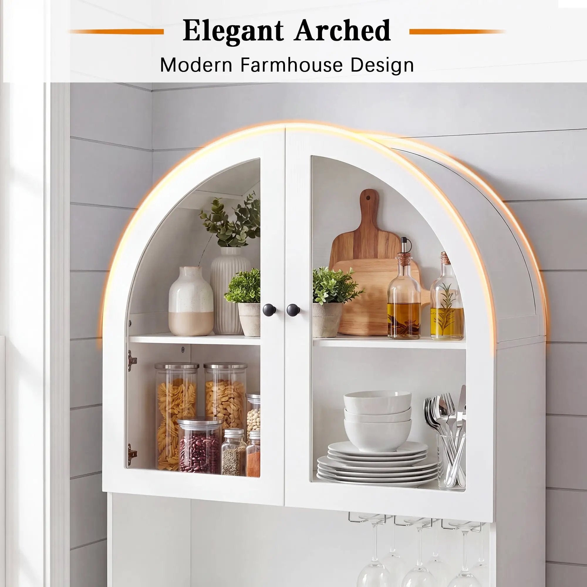 75" Farmhouse Tall Arched Pantry Cabinet with Charging Station by HouseOfZazla